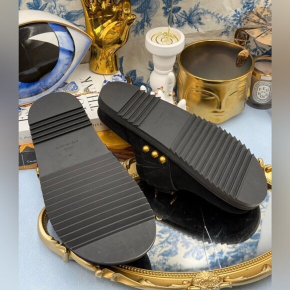 🆕 KURT GEIGER LONDON 🧿 NWOB Kensington Medallion Black Suede Mules, Sz 37 US 7 - Picture 9 of 13